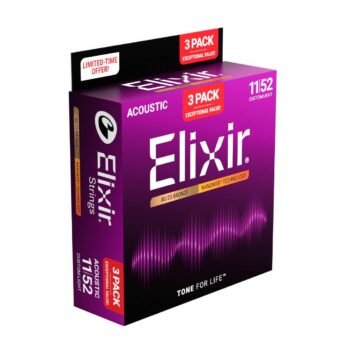 16564 Custom Light 80/20 Bronze Nanoweb Acoustic Guitar Strings, 3-Pack 11-52 Elixir