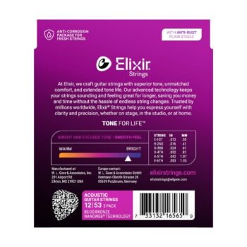 16565 Light 80/20 Bronze Nanoweb Acoustic Guitar Strings, 3-Pack 12-53 Elixir - Image 3
