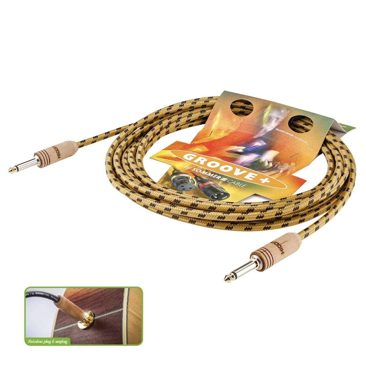 cqu8-0300-ge Instrument cable SC-CLASSIQUE, HICON WOODPLUG, 1 x 0,50 mm² | jack / jack, HICON | 6,00m | yellow Sommer Cable - Image 1