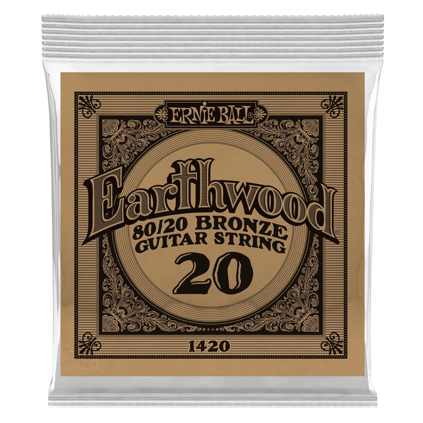 p01420 1420 .020 Earthwood 80/20 Bronze Acoustic Guitar Strings Single Ernie Ball - Image 1