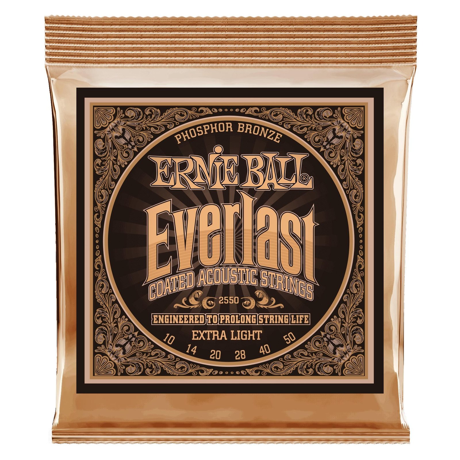 p02550 2550 Everlast Light Coated Phosphor Bronze Acoustic Guitar Strings - 11-52 Gauge Ernie Ball - Image 1