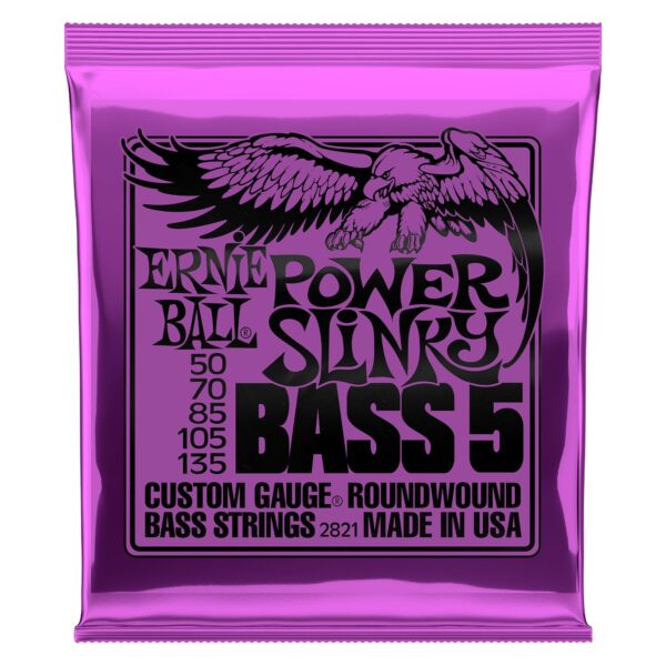 2821 Power Slinky 5-String Nickel Wound Electric Bass Strings - 50-135 Gauge Ernie Ball