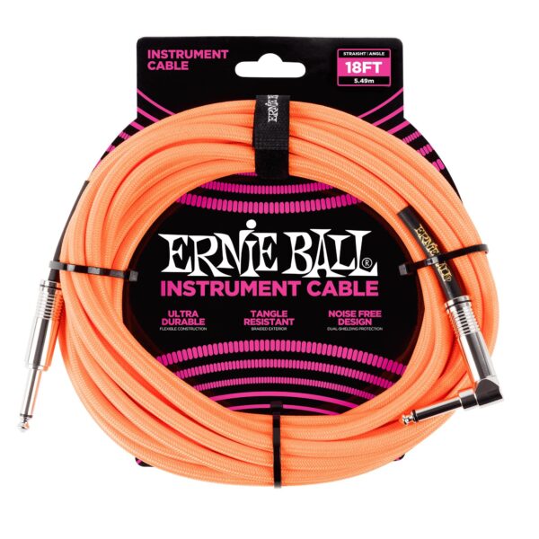 6084 18' Braided Straight / Angle Instrument Cable - Neon Orange Ernie Ball