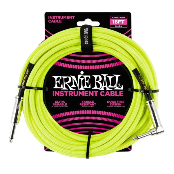 6085 18' Braided Straight / Angle Instrument Cable Neon - Yellow Ernie Ball