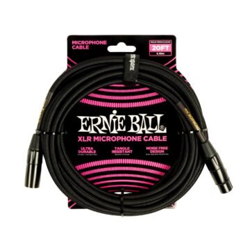 6392 20ft Braided Male Female XLR Microphone Cable Black Ernie Ball